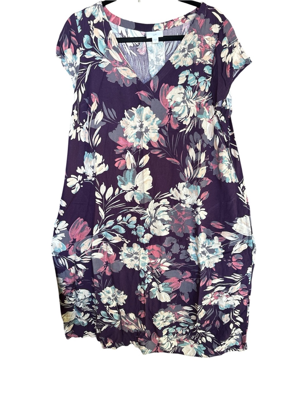 J. Jill Purple Floral V-Neck Mini Dress with Pastel Blooms